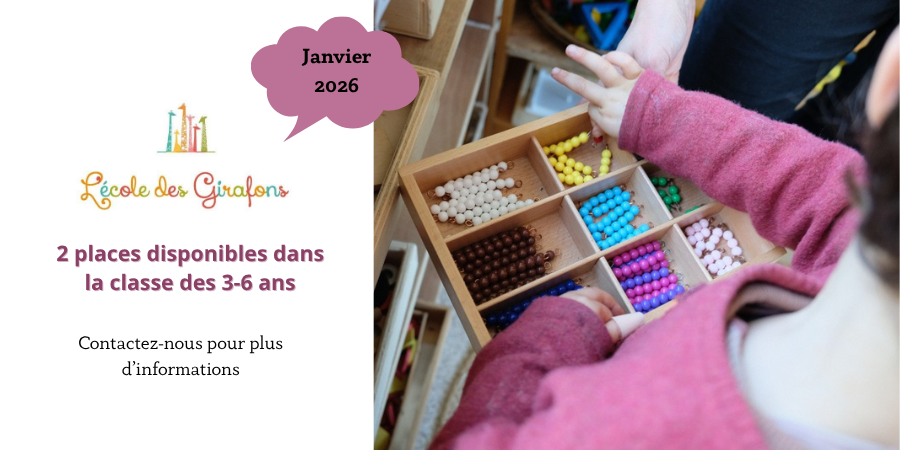 2 places disponibles dans la classe des 3-6 ans